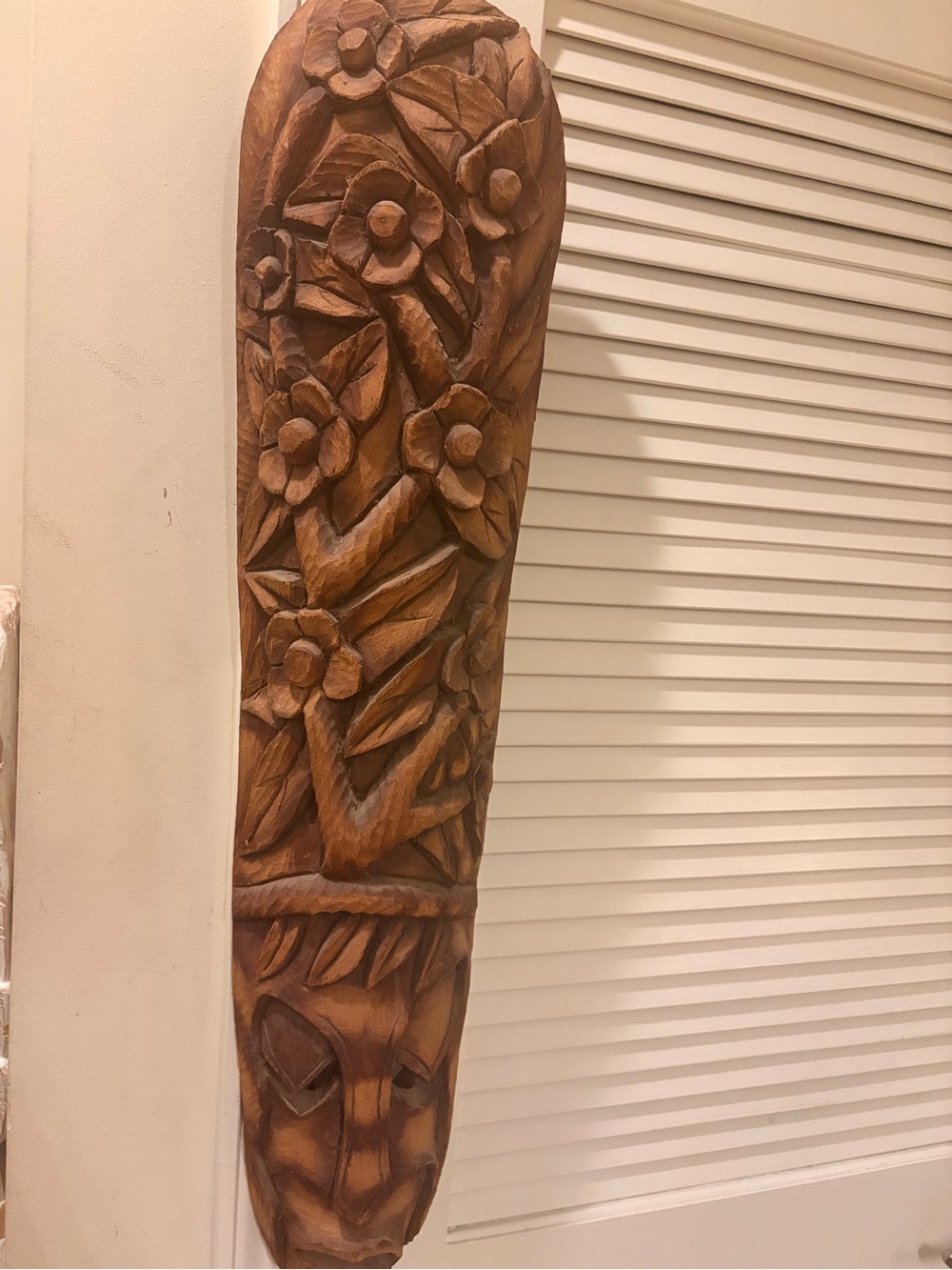 Hand-Carved Floral Wooden Wall Art - Brown